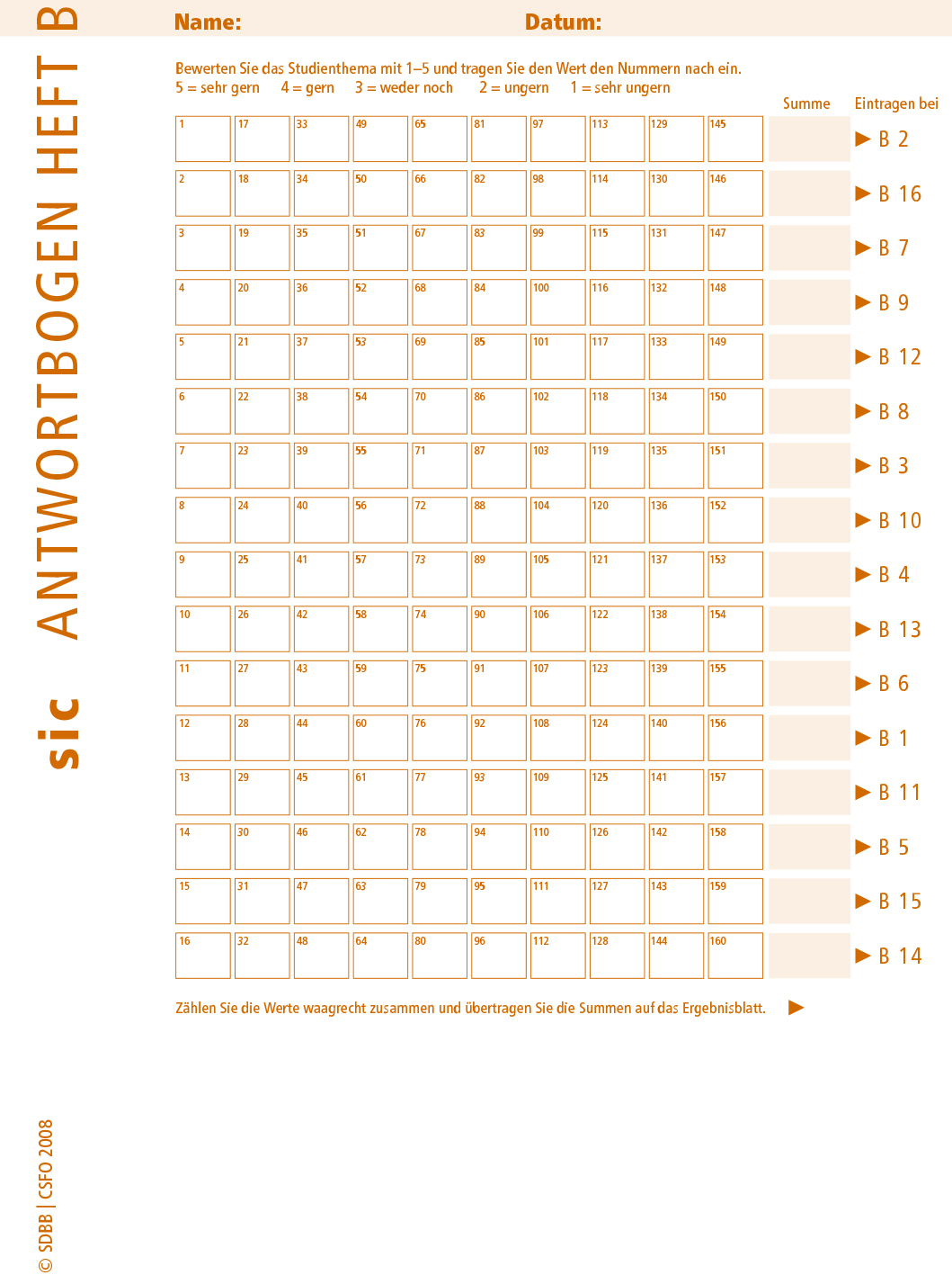 TEST sic Antwortblätter B (Bund à 10 Ex.)