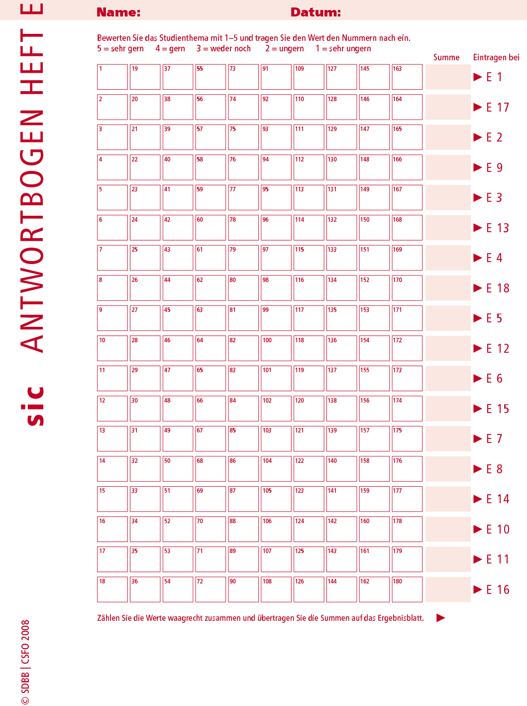 TEST sic Antwortblätter E (Bund à 10 Ex.)