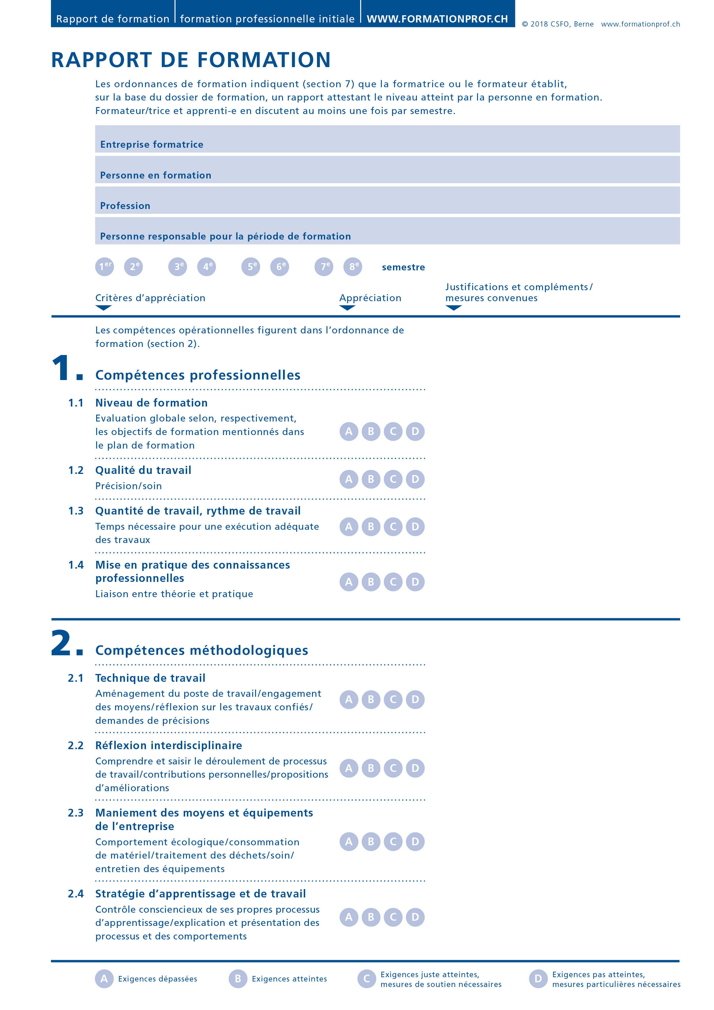 TEST Rapport de formation (paquet de 10 ex., feuille explicative incluse)