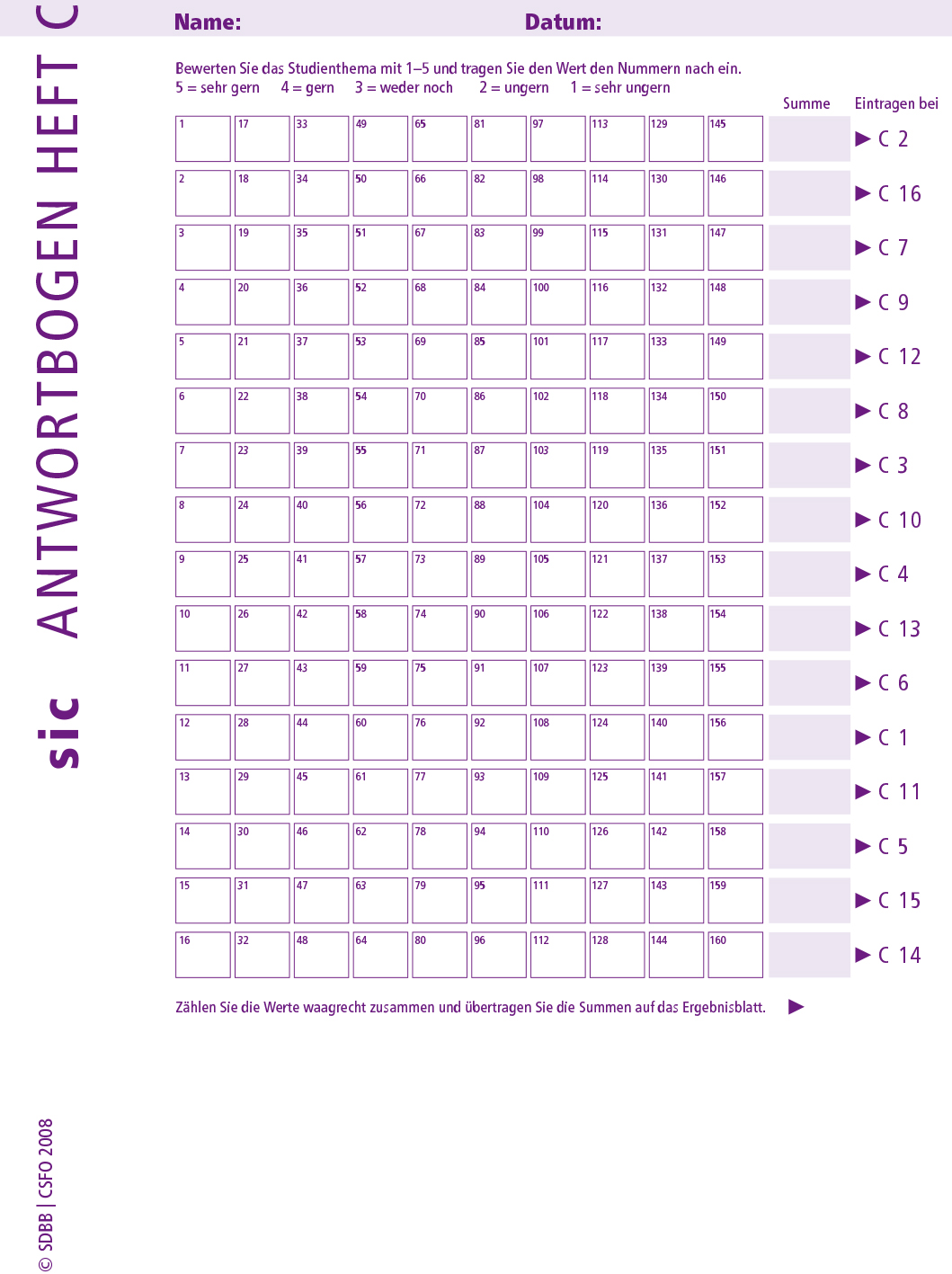 TEST sic Antwortblätter C (Bund à 10 Ex.)